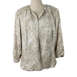 Coldwater Creek Jacquard Animal Print‎ Blazer Womens PL Beige Open Front Ruched